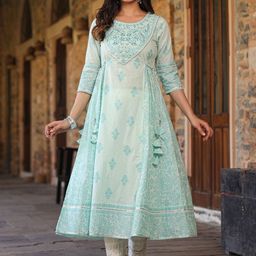 Juniper Floral Printed Panelled Sequinned A-Line Kurta With Trouser-picture-37