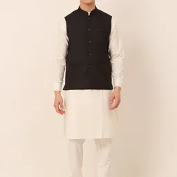 Jompers Men Black and white Layered Kurta with Churidar and Nehru Jacket-picture-18