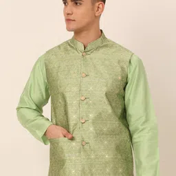 Jompers Men Green Woven Design Nehru Jacket-picture-35