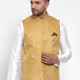 Jompers Men Gold & Beige Woven-Design Nehru Jacket-picture-37