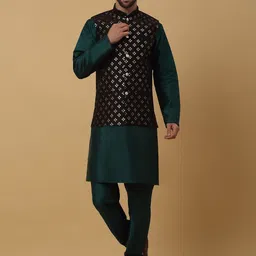 KRAFT INDIA Mandarin Collar Long Sleeves Regular Kurta With Churidar & Nehru Jacket image 1