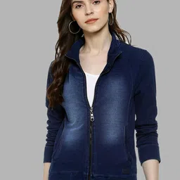 Campus Sutra Women Blue Washed Windcheater Outdoor Denim Jacket-image-57