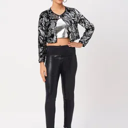LIL DRAMA Kids Collarless Sequinned Crop Open Front Jacket-picture-11