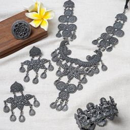 TEEJH Oxidised Silver-Plated Gunghroo Reeti Jewellery Set-picture-47