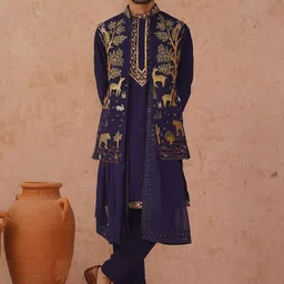 KALPRAAG Ethnic Motifs Embroidered Sequinned Georgette Kurta with Trousers image 1