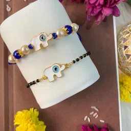 I Jewels Set Of 2 Evil Eye Bhaiya Bhabhi Mangalsutra Bracelet Rakhi Set-picture-35