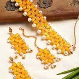Kennice Gold-Plated Stone-Studded & Beaded Jewellery Set image 1