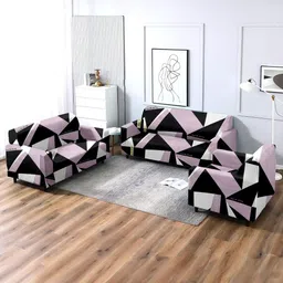 Cortina Purple & Black 3 Pieces Printed One & Three Seater Sofa Covers-picture-12