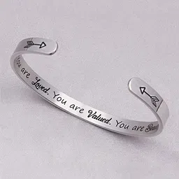 Yellow Chimes Women Silver-Toned Rhodium-Plated Cuff Bracelet-image-49