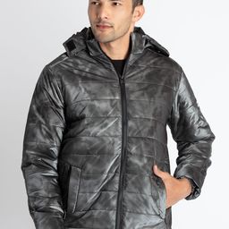 Status Quo Abstract Printed Hooded Puffer Jacket-picture-35