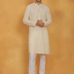 VASTRAMAY Ethnic Motifs Embroidered Regular Chikankari Kurta with Pyjama-picture-22