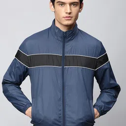 High Star Men Navy Blue Colourblocked Bomber Jacket-image-1