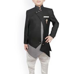 SG YUVRAJ Boys Black & White Solid Sherwani Set-picture-28