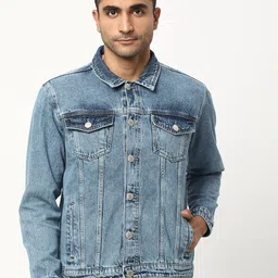 R&B Washed Spread Collar Cotton Denim Jacket-picture-25