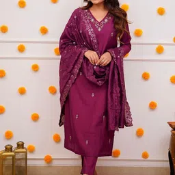 NIZA FASHION Women Embroidered Regular Thread Work Chanderi Silk Kurta with Trousers & With Dupatta-picture-19