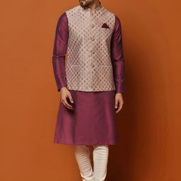 KISAH Mandarin Collar Straight Kurta with Churidar & Nehru Jacket-picture-21