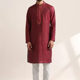 Twamev Mandarin Collar Thread Work Detailed Straight Kurta With Churidar-picture-29