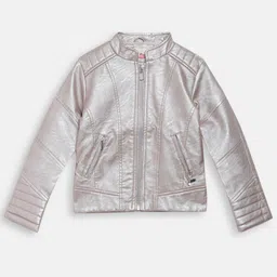 Blue Giraffe Girls Pink Solid Biker Jacket image 1