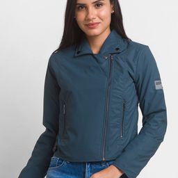 SPYKAR Women Teal Blue Crop Tailored Jacket-picture-40