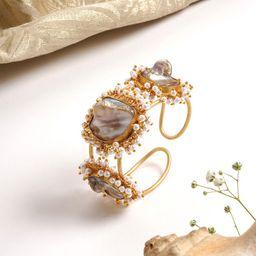 TEEJH Women Gold-Toned & White Brass Cuff Bracelet-picture-19