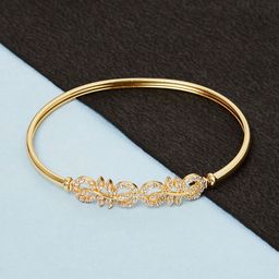 Voylla Women Gold-Toned & White Brass Cubic Zirconia Gold-Plated Bangle-Style Bracelet-picture-4