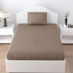 JAIPUR FABRIC Grey Satin Striped 150 TC Single Bedsheet with 1 Pillow Cover-image-17