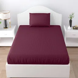 JAIPUR FABRIC Purple Satin Striped 150 TC Single Bedsheet with 1 Pillow Cover-image-41