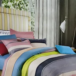 Signature Blue & Pink Floral 144 TC Queen Bedsheet with 2 Pillow Covers-image-69