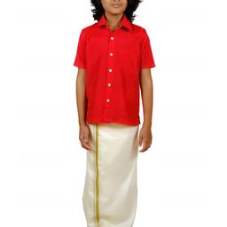 Sethukrishna Boys Red Solid Shirt Dhoti Set-picture-28