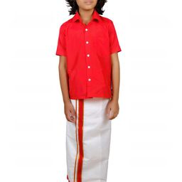 Sethukrishna Boys Red Solid Shirt Dhoti Set-picture-36