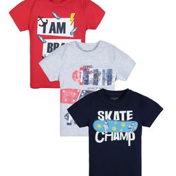 PLUM TREE Boys Pack of 3 Grey & Red Typography Printed Pure Cotton T-shirts-picture-15