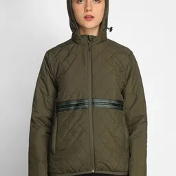 Wildcraft Women Olive Green Striped Windcheater Quilted Jacket-picture-12