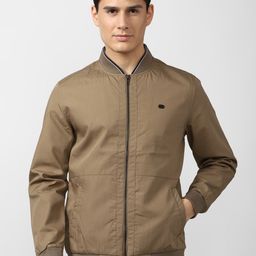 Peter England Casuals Men Brown Solid Polyester Long Sleeves Bomber Jacket-picture-10