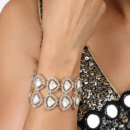 Zaveri Pearls Gold-Plated Stones Studded Wraparound Bracelet-image-15