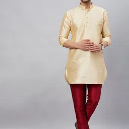 VASTRAMAY Mandarin Collar Curved Hem Kurta with Trousers image 1
