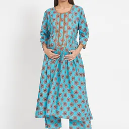 Aujjessa Ethnic Motifs Printed Pure Cotton Maternity And Feeding Kurta with Trousers-picture-37