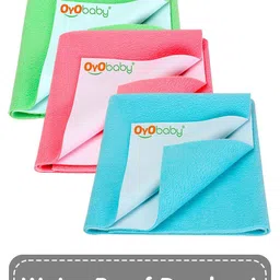 OyO Baby Pack Of 3 Blue & Pink Waterproof Mattress Protector-picture-45