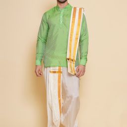 Sethukrishna Self Design Straight Kurta & Dhoti Pants With Angavastram Set-picture-34