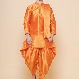 Sethukrishna Mandarin Collar Long Sleeves Straight Kurta With Dhoti Pants & Angavastram-picture-28