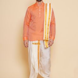 Sethukrishna Self Design Straight Kurta & Dhoti Pants With Angavastram Set-picture-38