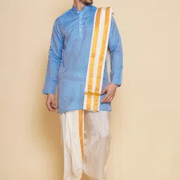 Sethukrishna Self Design Straight Kurta & Dhoti Pants With Angavastram Set-picture-36