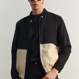 Trendyol Colourblocked Mock Collar Pure Cotton Bomber Jacket-image-5