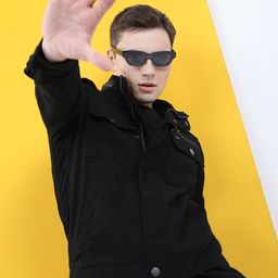 HIGHLANDER Men Black Geometric Colourblocked Tailored Jacket-picture-3