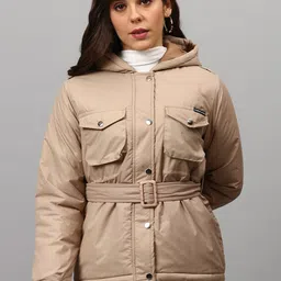 Campus Sutra Women Beige Windcheater Outdoor Tailored Jacket-image-1