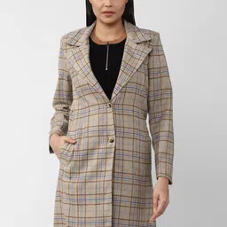 Van Heusen Woman Women Beige Checked Longline Cotton Tailored Jacket-picture-29