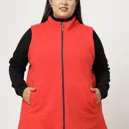 plusS Women Colourblocked Fleece Longline Tailored Jacket image 1