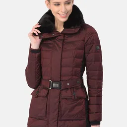 Woods Women Burgundy Water Resistant Longline Padded Jacket-picture-42