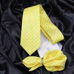 KOVOVE Yellow Printed Neck Tie & Pocket Square Accessory Gift Set-image-0