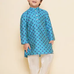Sethukrishna Boys Floral Printed Mandarin Collar Straight Kurta With Pyjamas-picture-11