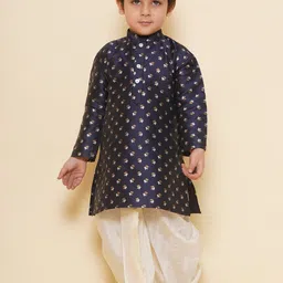 Sethukrishna Boys Floral Printed Mandarin Collar Straight Kurta With Dhoti Pants-picture-19